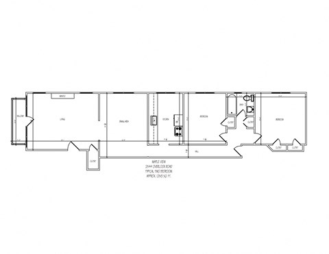 Floor plan for 2 beds, 1 bath, 1258 sqft
